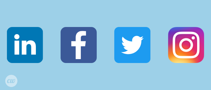 LinkedIn logo, Facebook logo, Twitter logo, Instagram logo, different platforms to promote different things, social media marketing